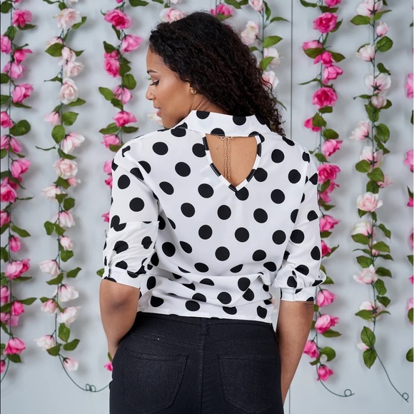White and Black Polka Dot Button Top - Picture 3 of 7